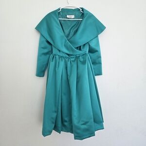 Victor Costa I.magnin Vintage 80's Elegant Teal Dress Small/ Medium USA Made